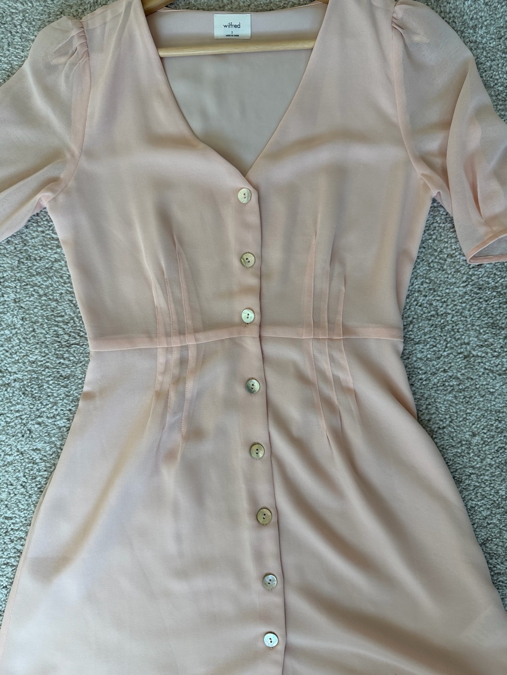 Aritzia Wilfred Freya babydoll dress Chiffon  Button Front Rose Pink 4 - Picture 2 of 6